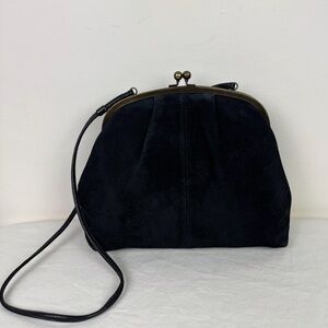 Vintage Black Suede Kiss Lock Frame Bag